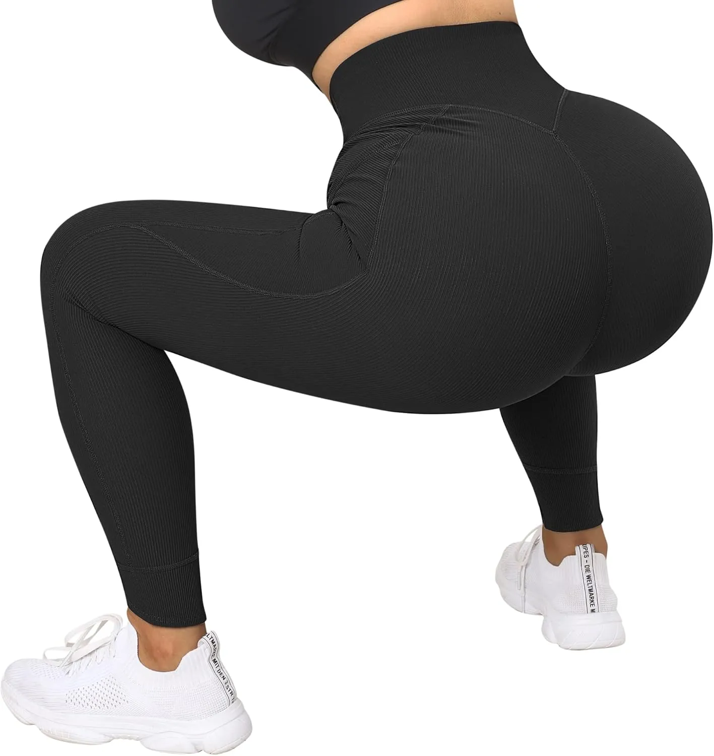 MOOSLOVER Women V Cross Waist Butt Lifting Leggings with Pockets High Waisted Yoga Pants