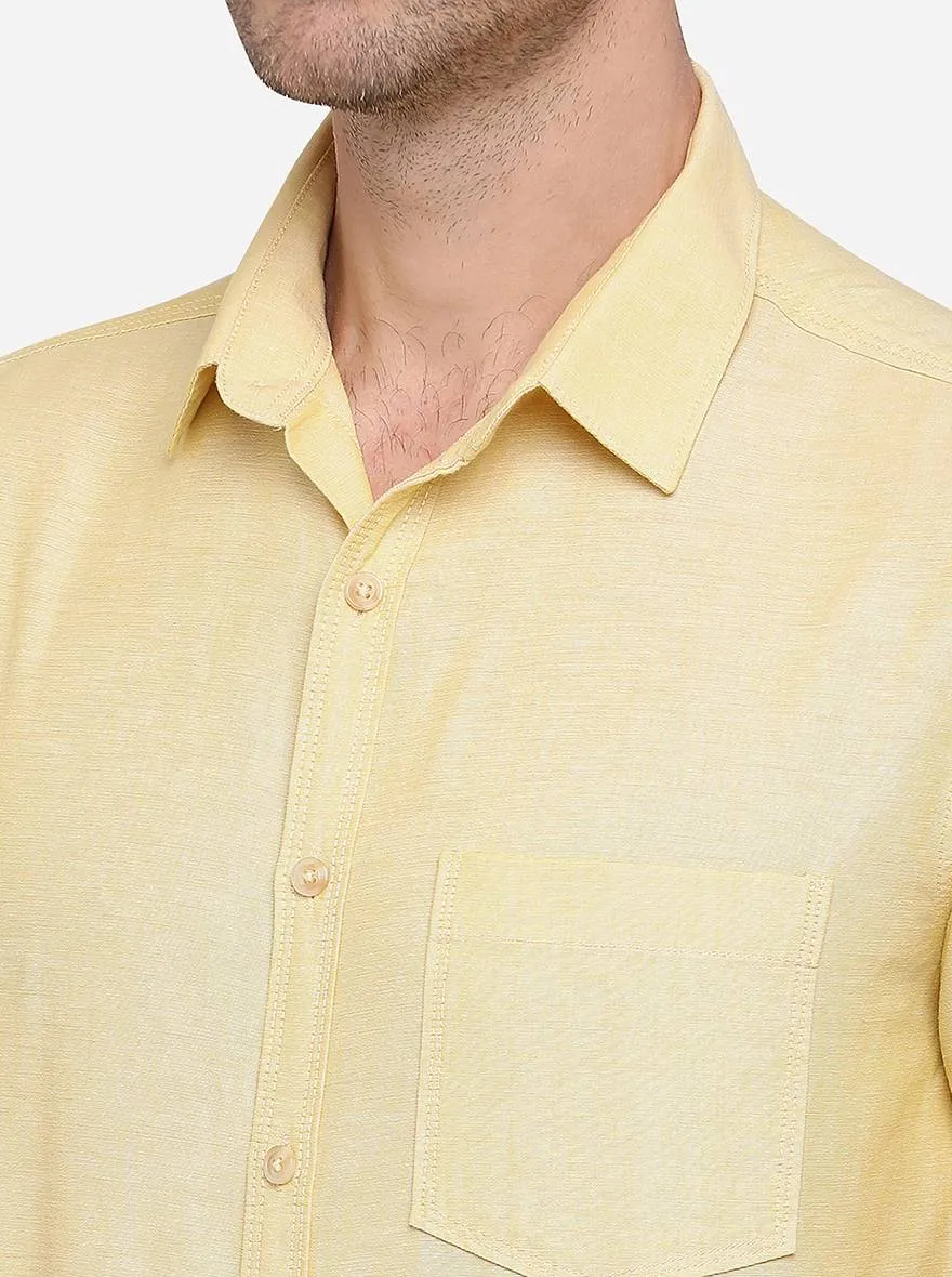 Mustard Yellow Solid Slim Fit Casual Shirt | Greenfibre
