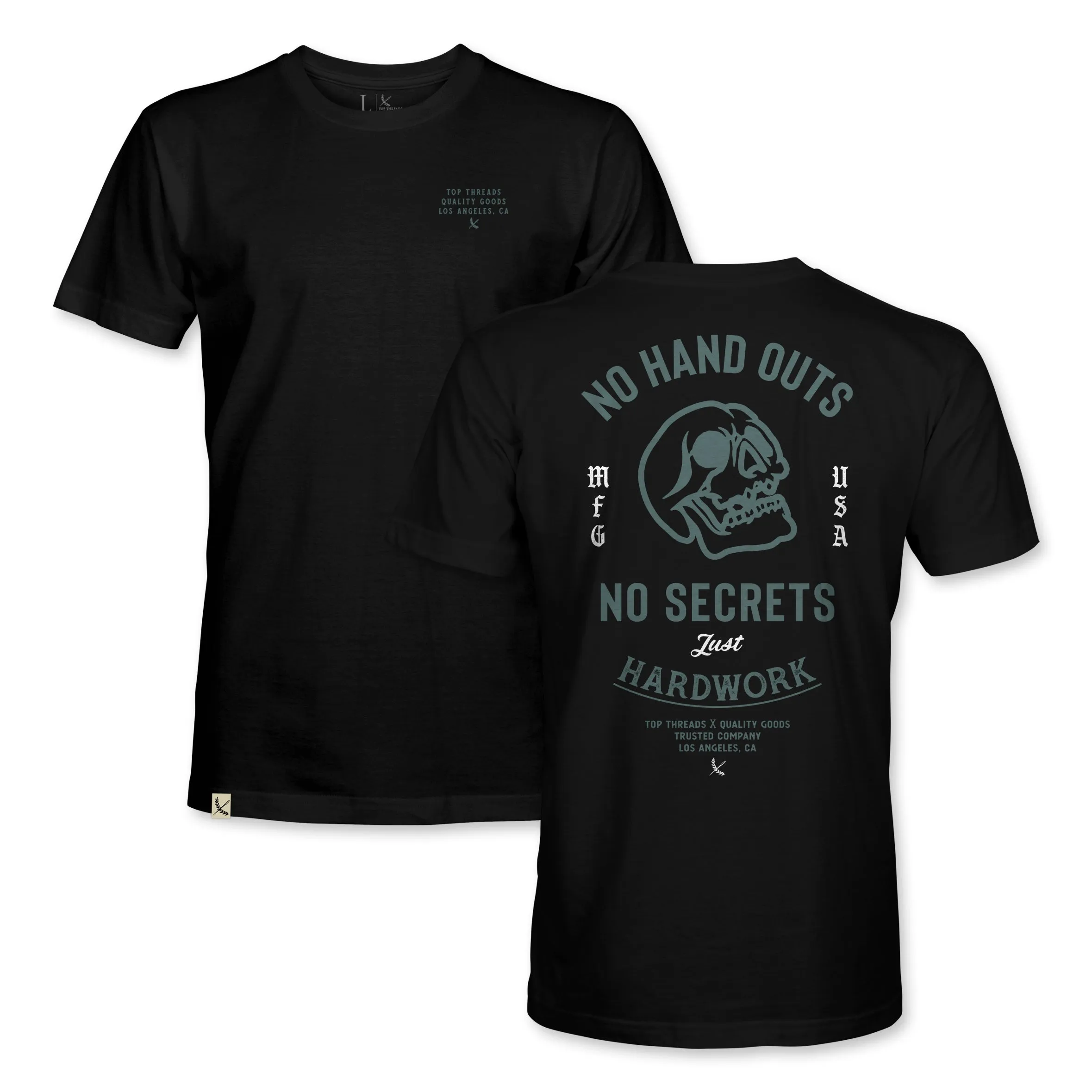 NO HAND OUTS TEE - BLACK/LAGOON