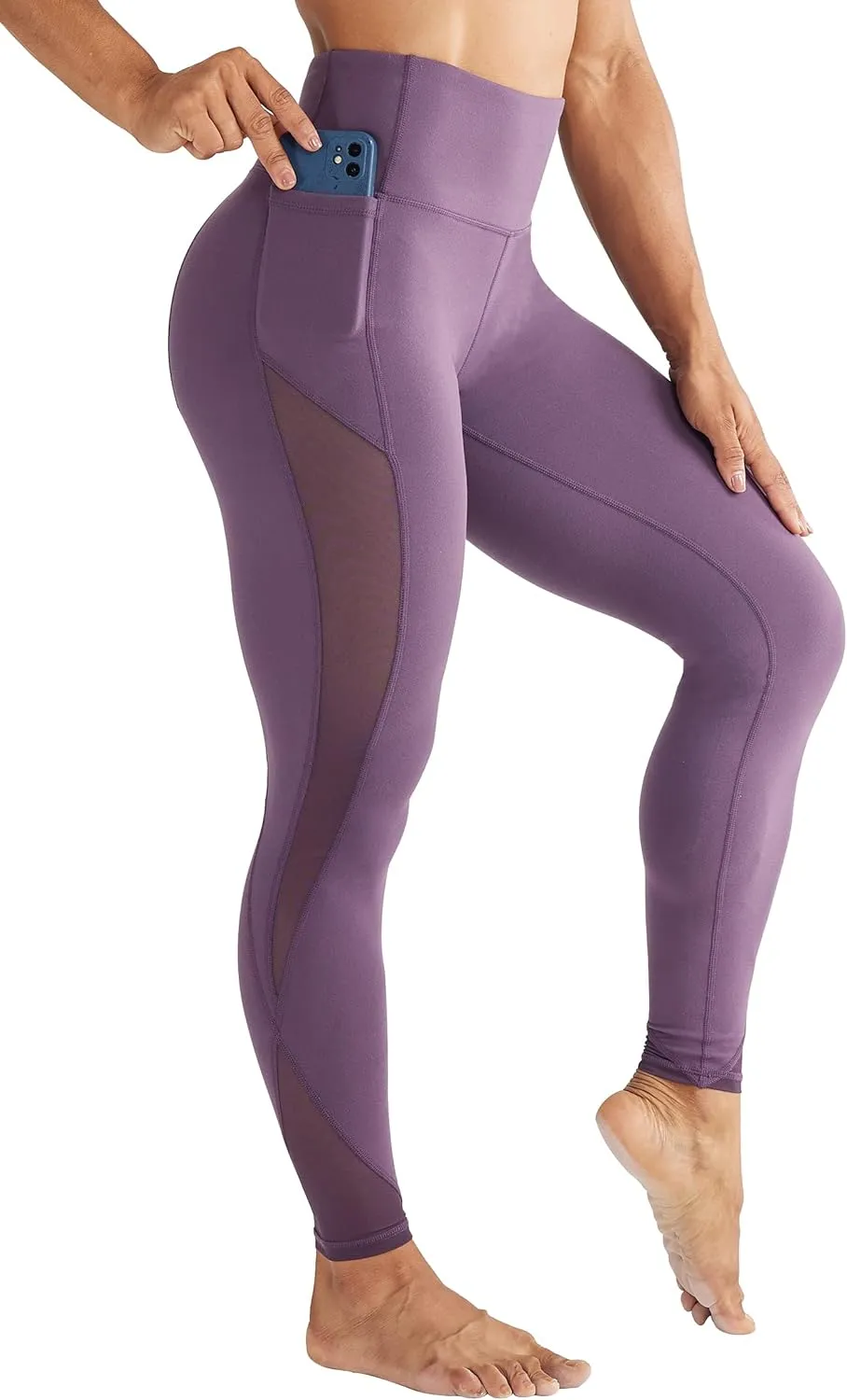 ONGASOFT High Waisted Yoga Pants for Women Running Workout Mesh Leggings Side Pockets Squat Proof Tummy Control