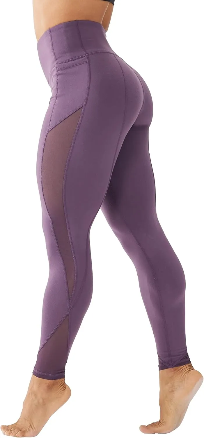 ONGASOFT High Waisted Yoga Pants for Women Running Workout Mesh Leggings Side Pockets Squat Proof Tummy Control