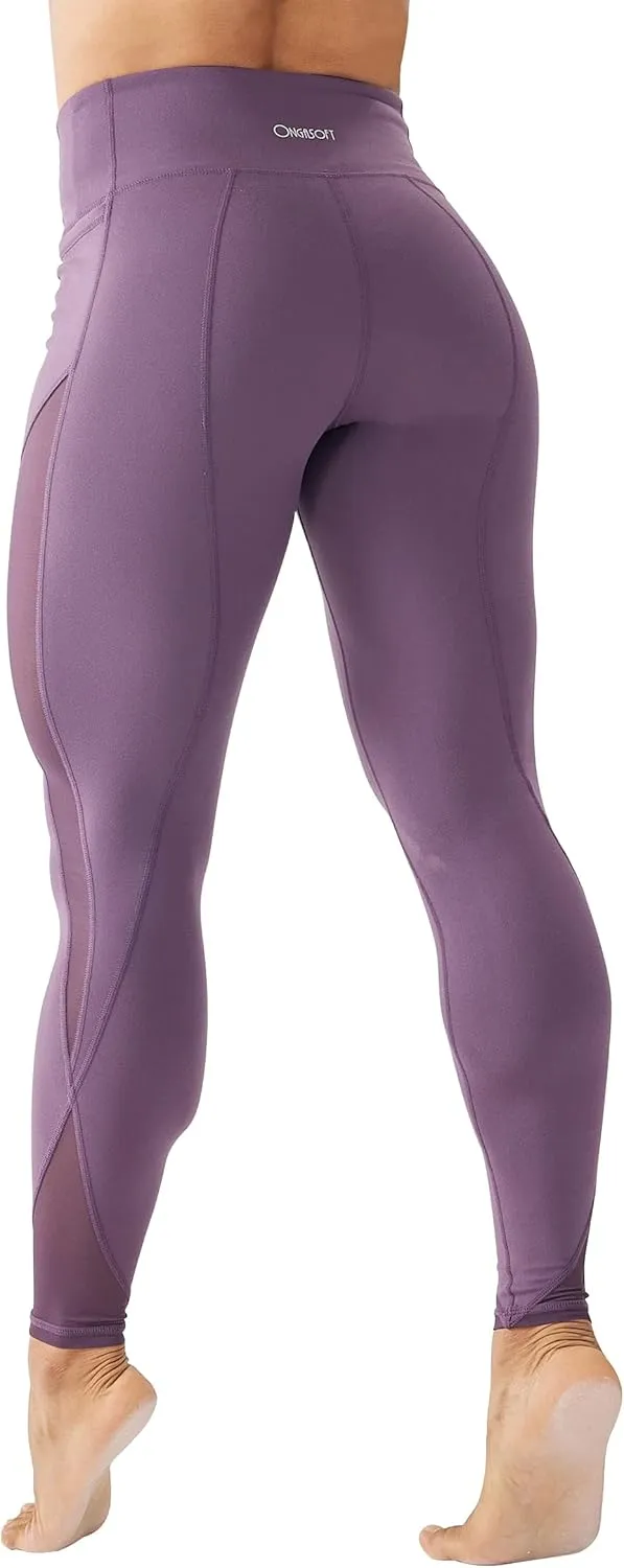 ONGASOFT High Waisted Yoga Pants for Women Running Workout Mesh Leggings Side Pockets Squat Proof Tummy Control