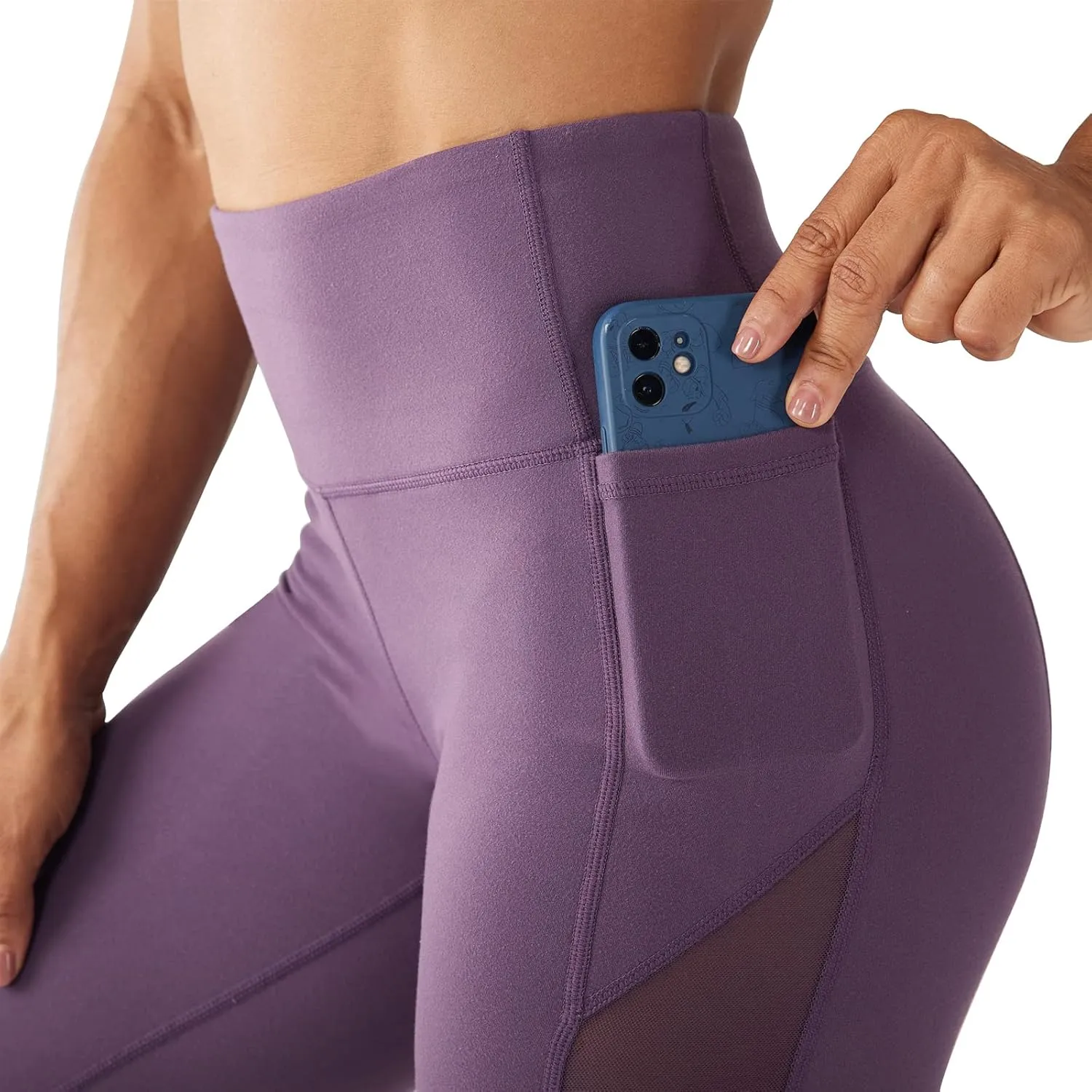 ONGASOFT High Waisted Yoga Pants for Women Running Workout Mesh Leggings Side Pockets Squat Proof Tummy Control