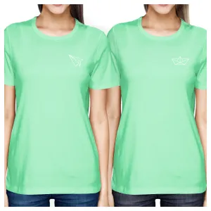 Origami Plane And Boat BFF Matching Mint Shirts