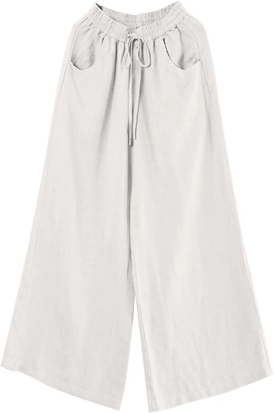 Palazzo Pants for Women Casual Plus Size Linen Pants Summer Comfy Wide Leg Drawstring Elastic Waist Lounge Pants