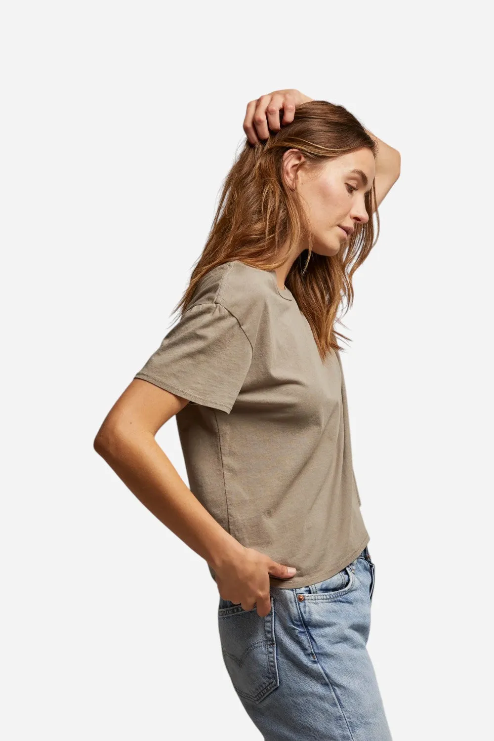 Perfect White Tee Harley Cotton Boxy Crew in Mushroom