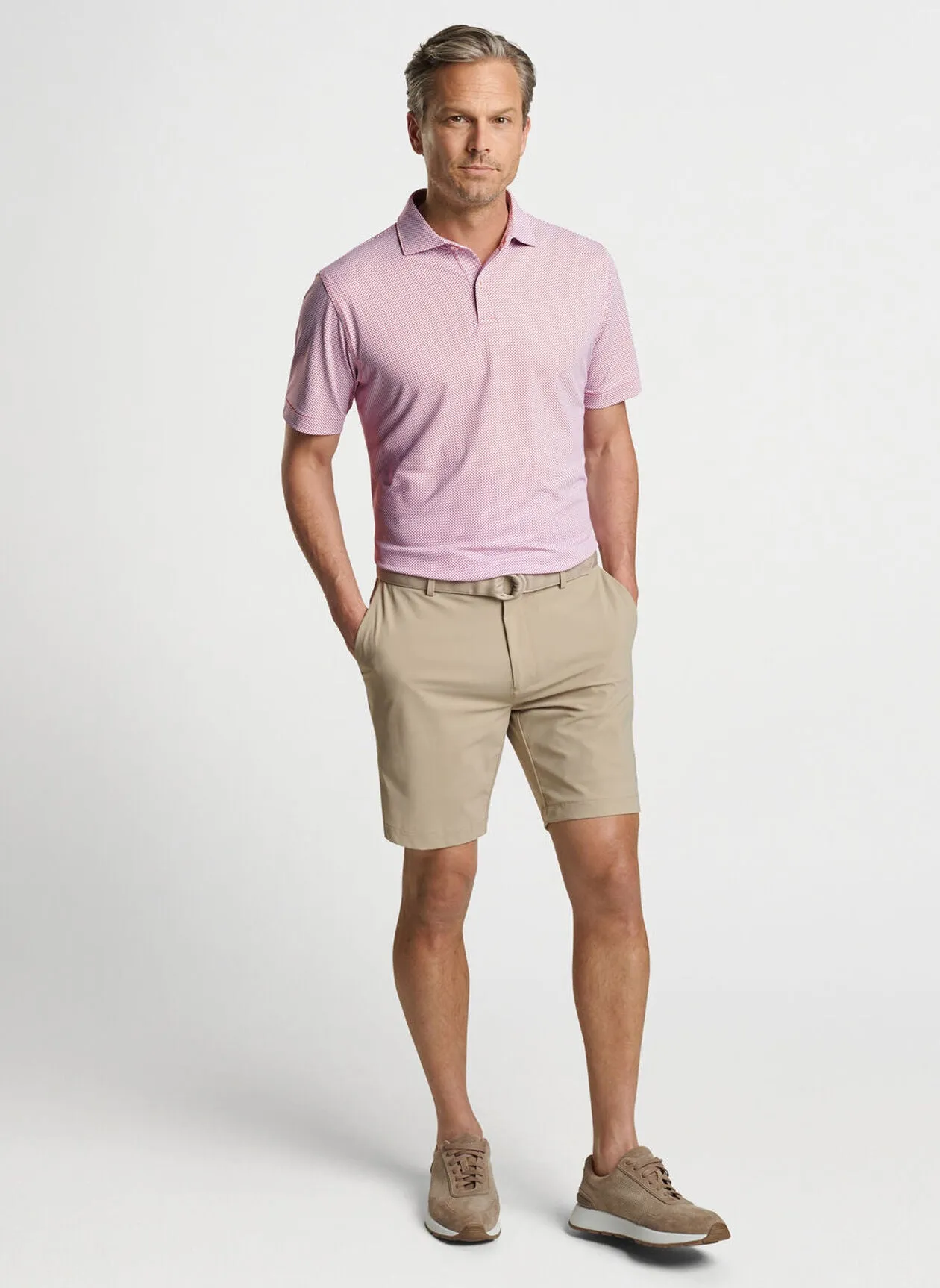 Peter Millar Delancey Dot Performance Jersey Polo In Scarlet Lilly