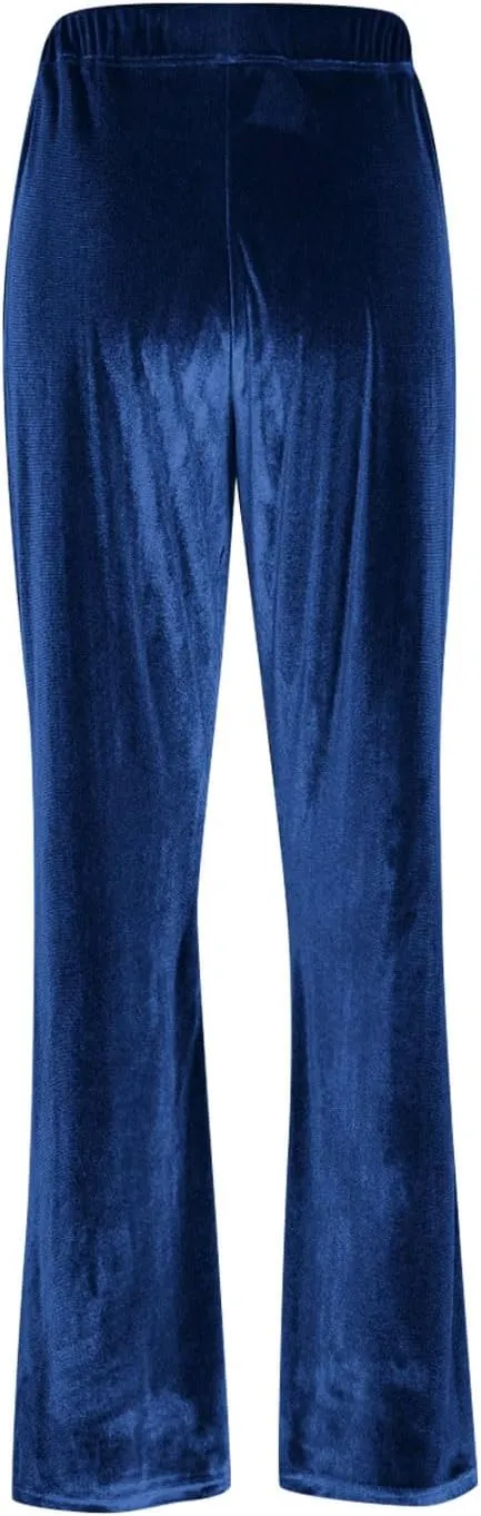 Ruziyoog Velvet Pants for Women Drawstring High Waist Wide Leg Casual Lounge Pant Loose Flowy Trousers with Pockets