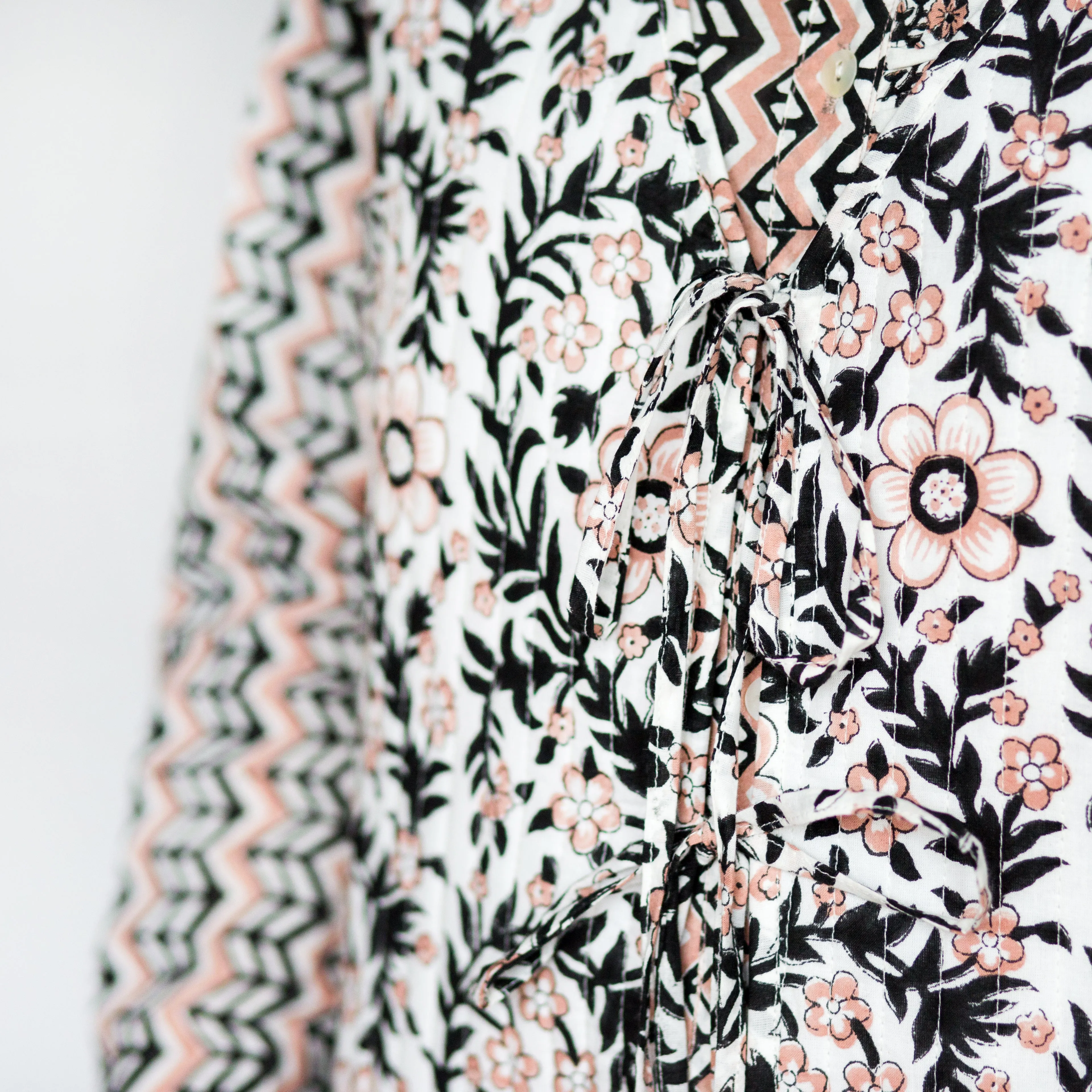 SALE Frill Collar Blouse - Pale Pink & Black Zig Zig Print