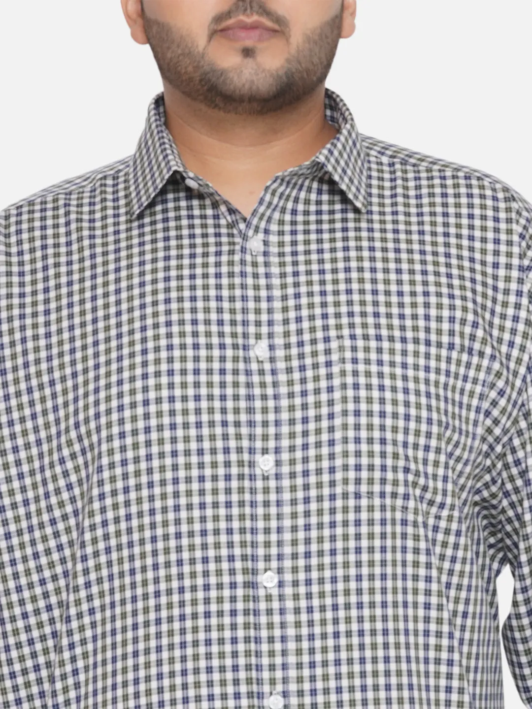 Santonio - Plus Size Men's Regular Fit Egyptian Cotton Green & Blue Full Sleeve Checks Formal Shirt