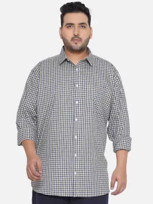 Santonio - Plus Size Men's Regular Fit Egyptian Cotton Green & Blue Full Sleeve Checks Formal Shirt