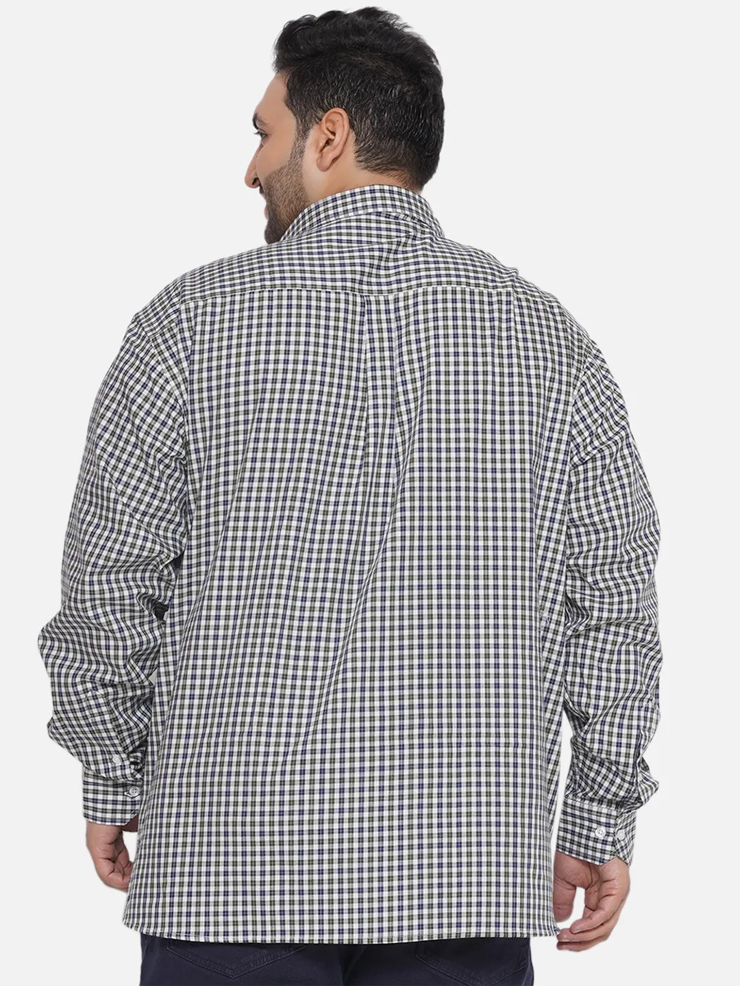 Santonio - Plus Size Men's Regular Fit Egyptian Cotton Green & Blue Full Sleeve Checks Formal Shirt