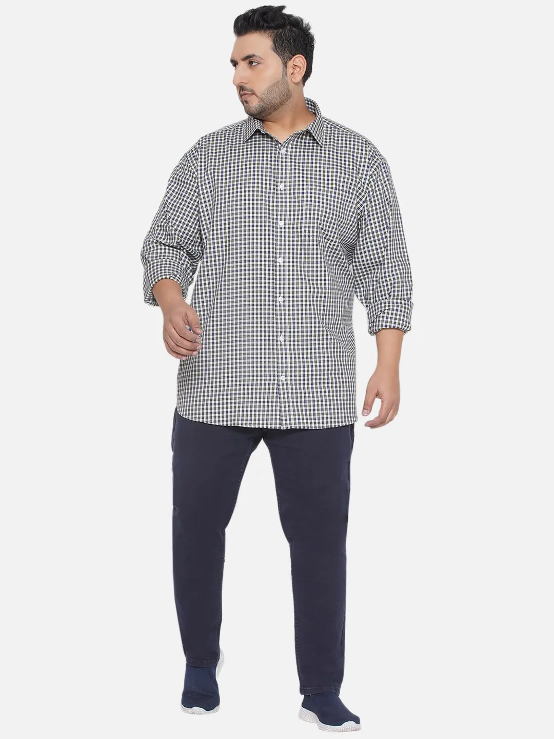 Santonio - Plus Size Men's Regular Fit Egyptian Cotton Green & Blue Full Sleeve Checks Formal Shirt