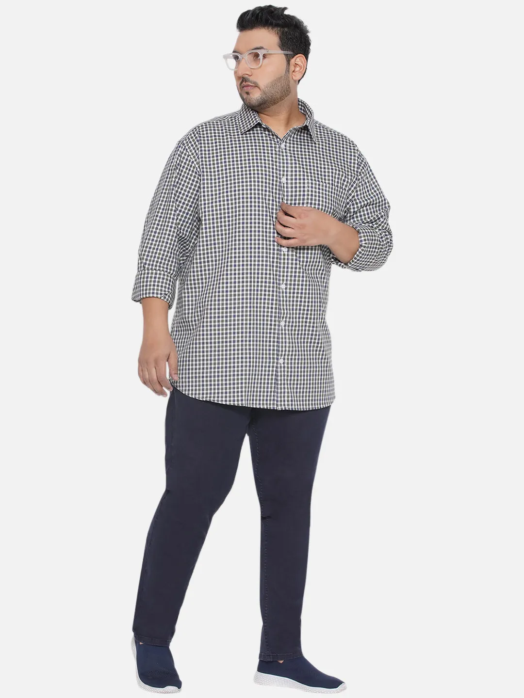 Santonio - Plus Size Men's Regular Fit Egyptian Cotton Green & Blue Full Sleeve Checks Formal Shirt