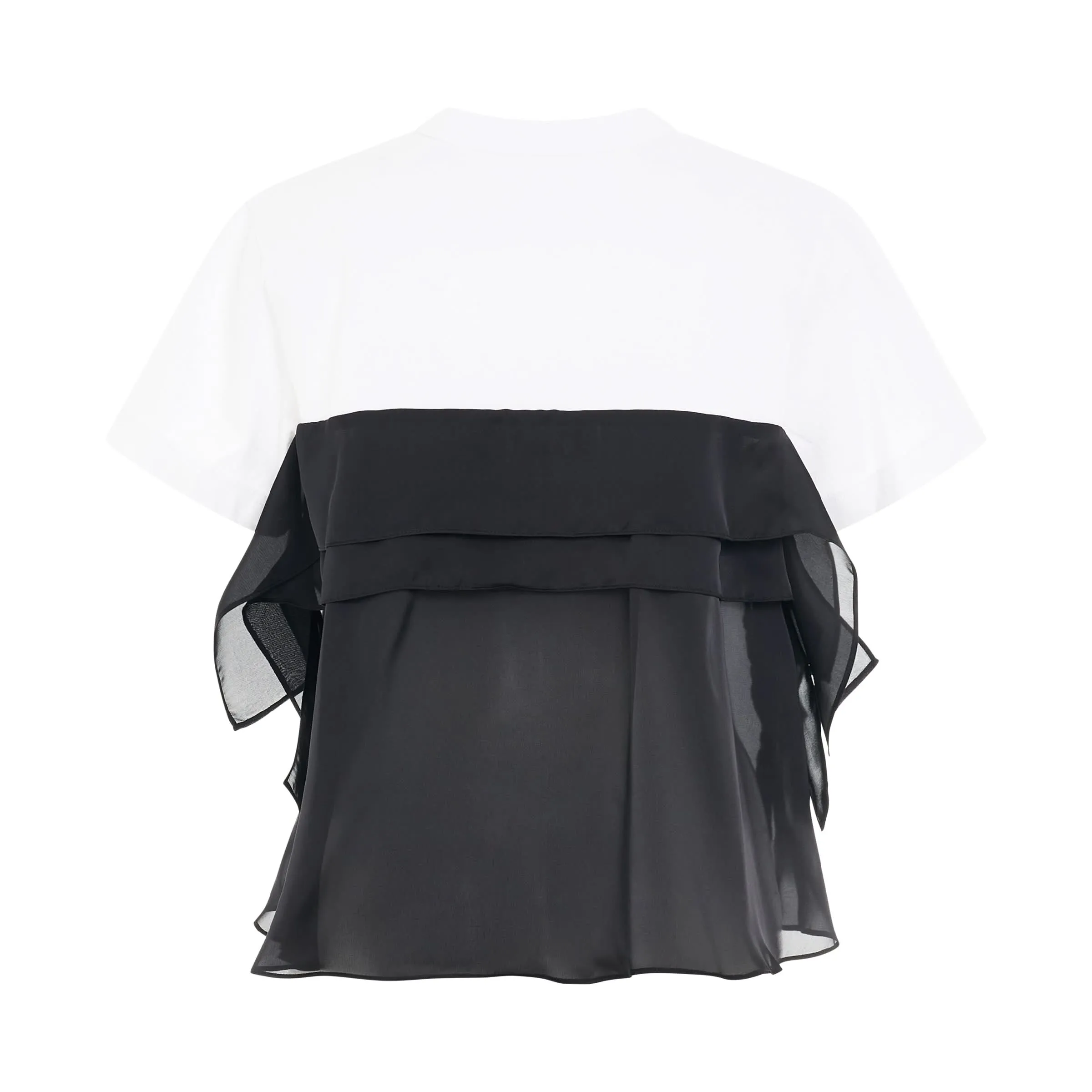 Satin Mix Cotton Jersery T-Shirt in White/Black