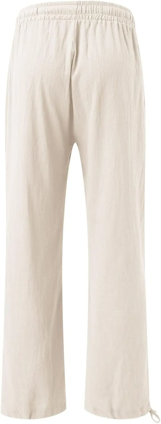 SHAOBGE Women Linen Palazzo Pants Summer Boho Wide Leg High Waist Casual Lounge Pant Trousers with Pockets