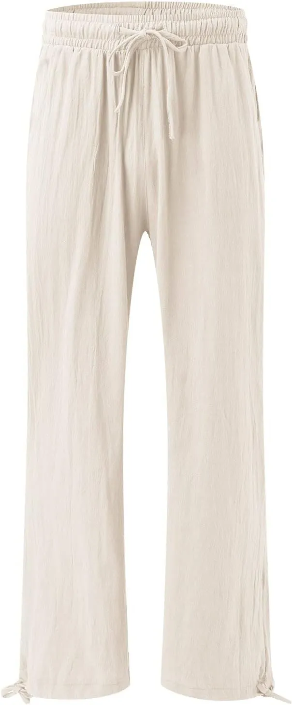 SHAOBGE Women Linen Palazzo Pants Summer Boho Wide Leg High Waist Casual Lounge Pant Trousers with Pockets