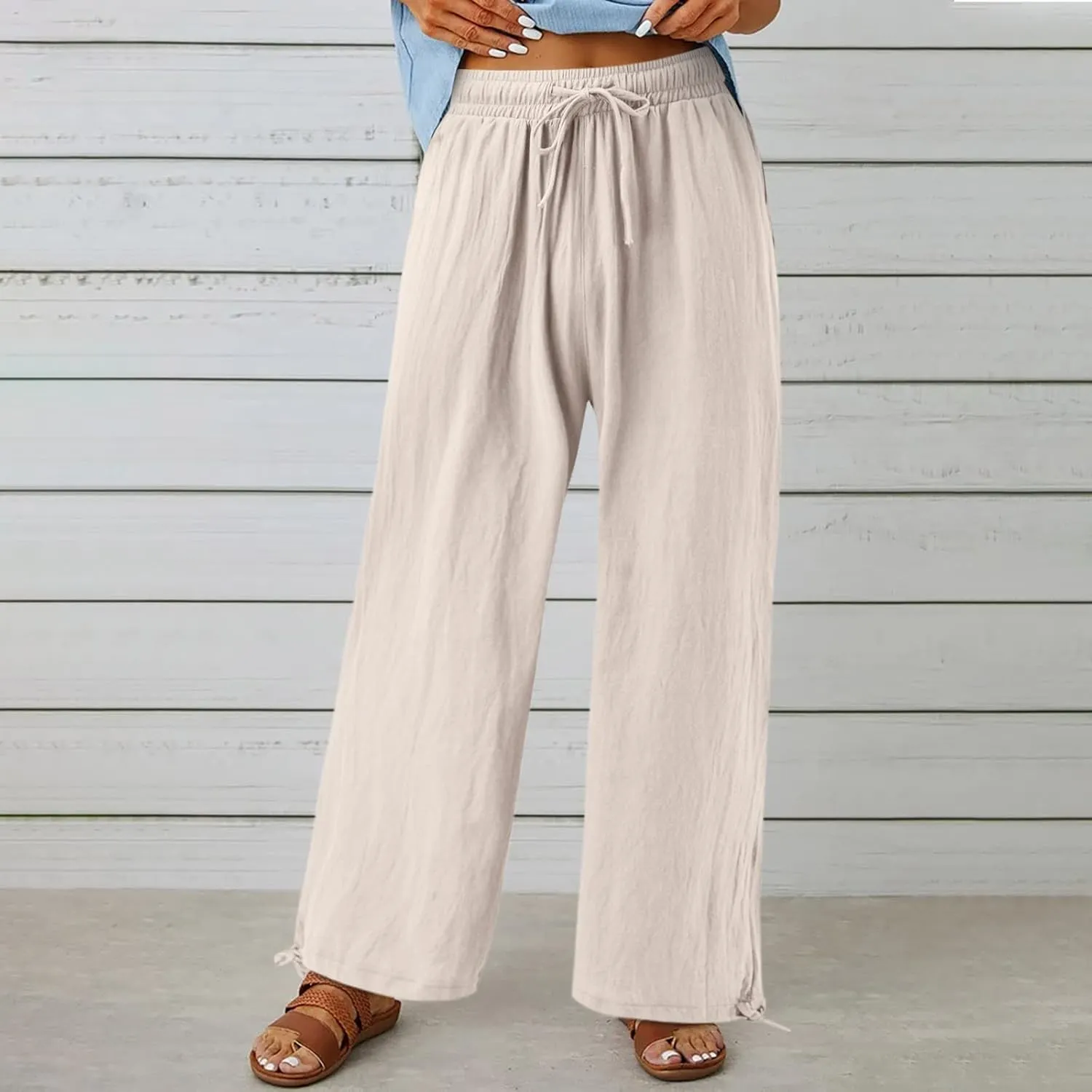 SHAOBGE Women Linen Palazzo Pants Summer Boho Wide Leg High Waist Casual Lounge Pant Trousers with Pockets