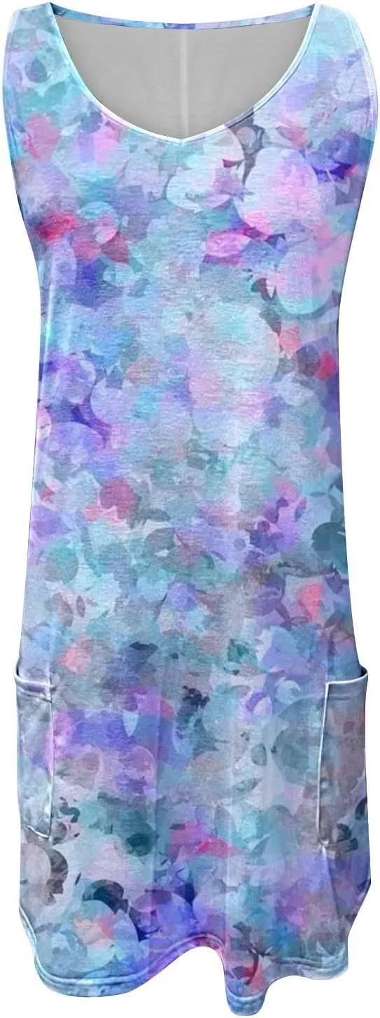 Sleeveless Summer Dresses for Women Aline Mini Dress Swing Dress Floral Printed Casual Dress Vacation Beach Dress