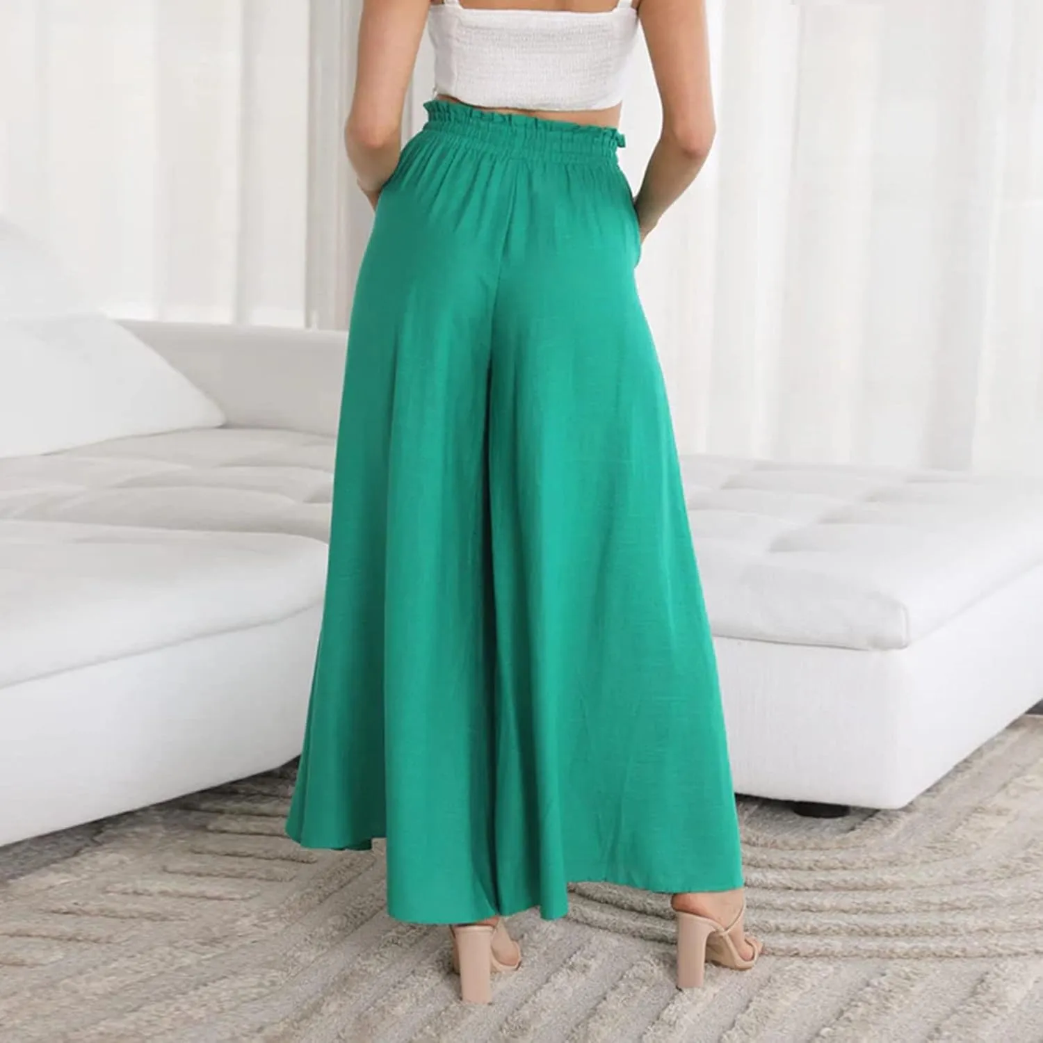 SMIDOW Palazzo Pants for Women Dressy Casual 2024 High Waist Wide Leg Flowy Pants Loose Long Lounge Trousers