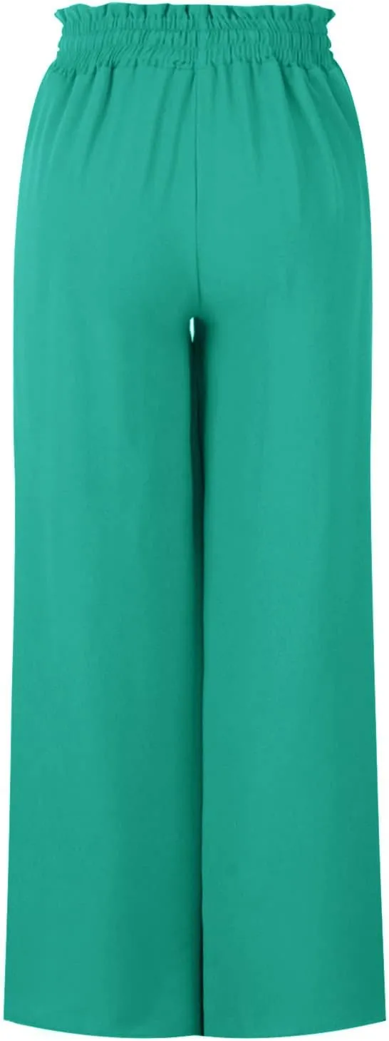 SMIDOW Palazzo Pants for Women Dressy Casual 2024 High Waist Wide Leg Flowy Pants Loose Long Lounge Trousers