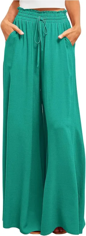 SMIDOW Palazzo Pants for Women Dressy Casual 2024 High Waist Wide Leg Flowy Pants Loose Long Lounge Trousers