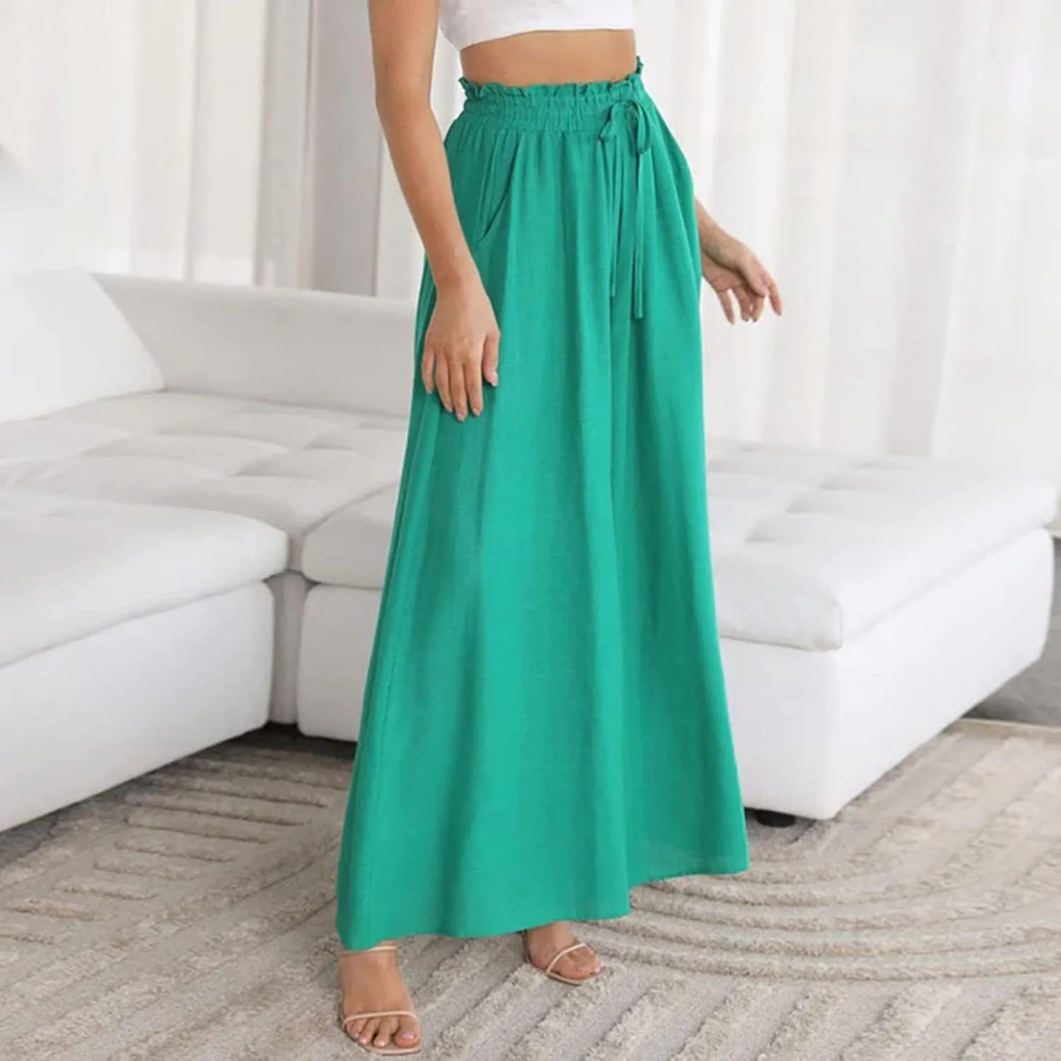 SMIDOW Palazzo Pants for Women Dressy Casual 2024 High Waist Wide Leg Flowy Pants Loose Long Lounge Trousers