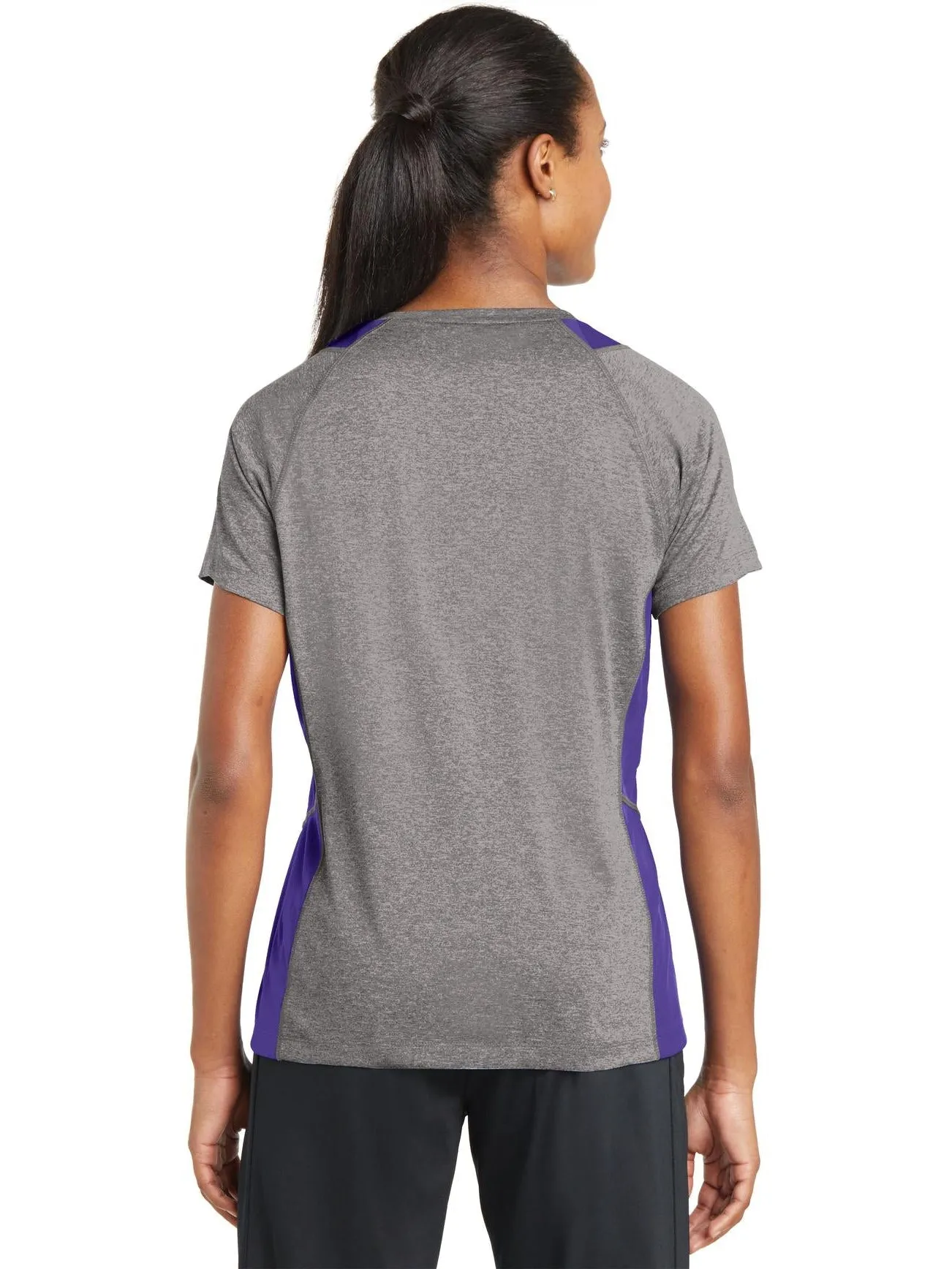 Sport-Tek Ladies Heather Colorblock Contender V-Neck Tee