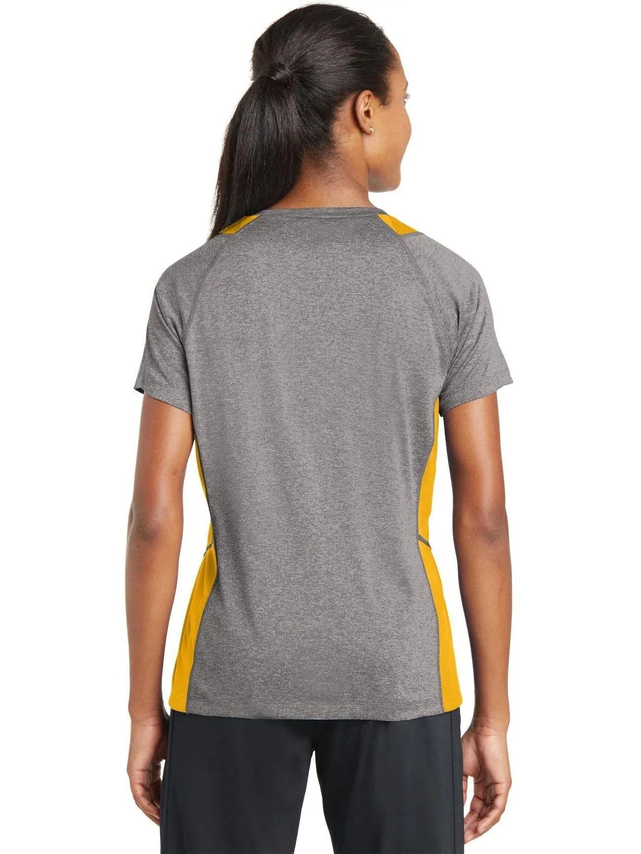 Sport-Tek Ladies Heather Colorblock Contender V-Neck Tee