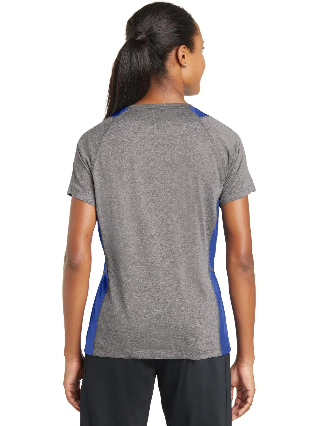 Sport-Tek Ladies Heather Colorblock Contender V-Neck Tee