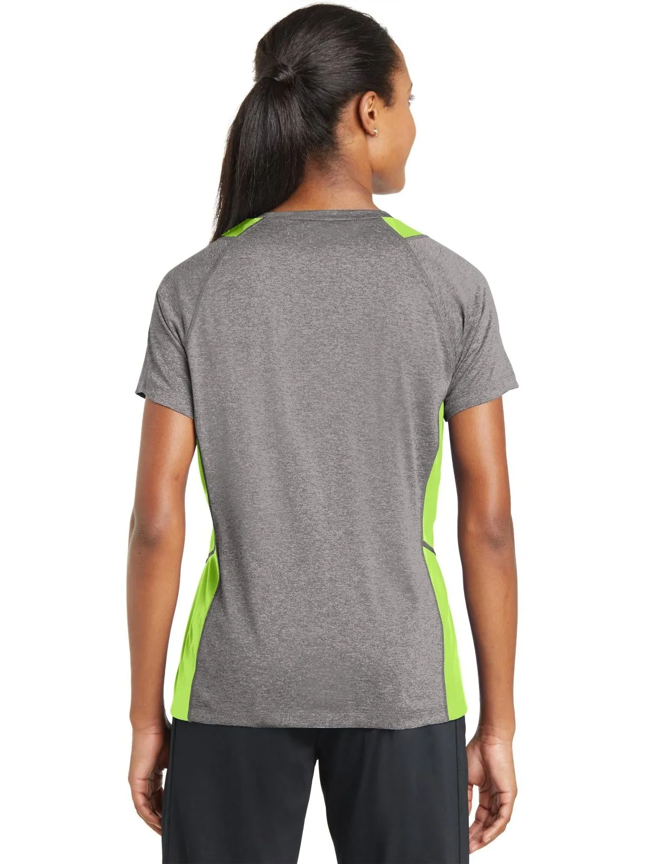 Sport-Tek Ladies Heather Colorblock Contender V-Neck Tee