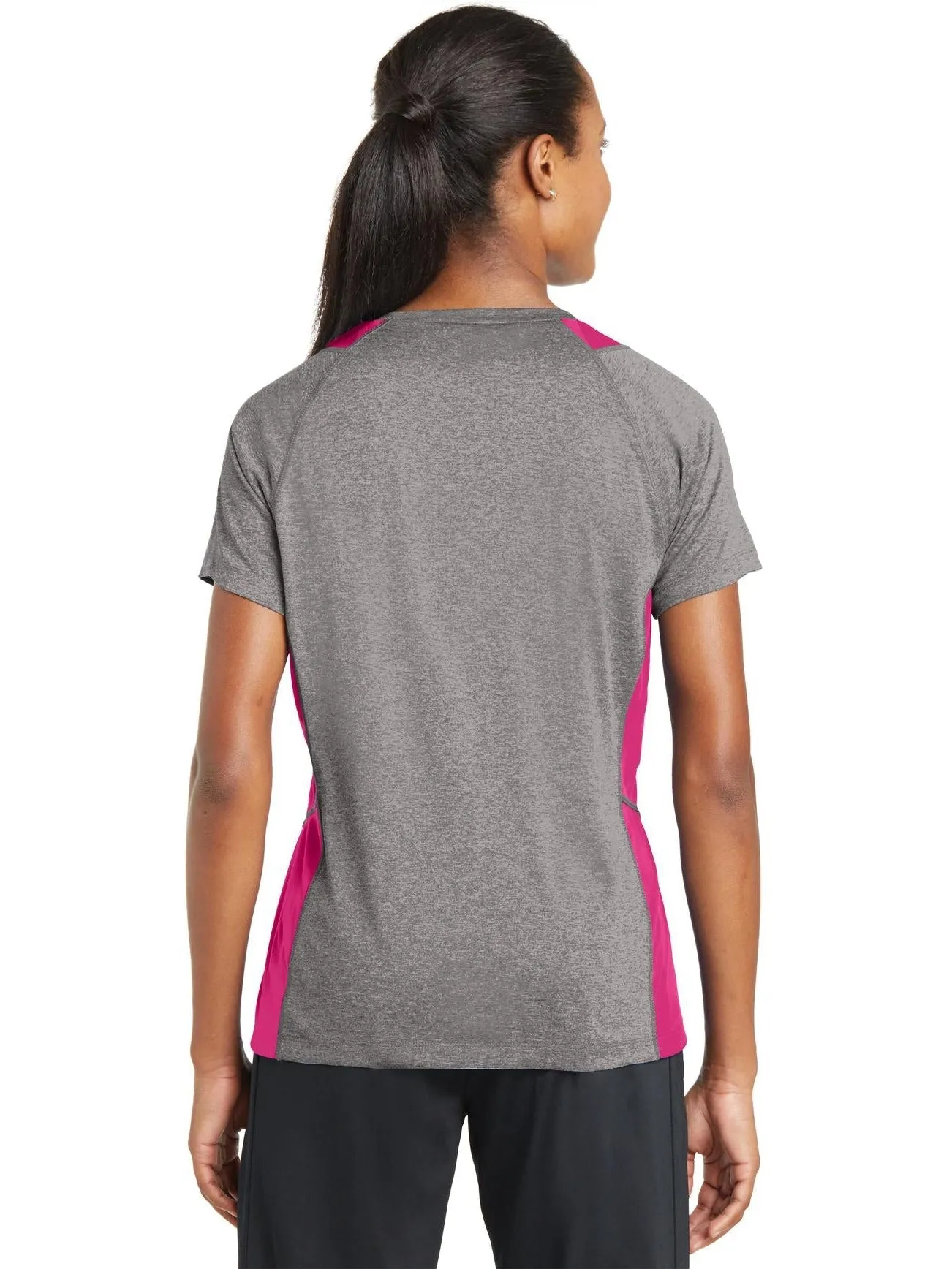 Sport-Tek Ladies Heather Colorblock Contender V-Neck Tee