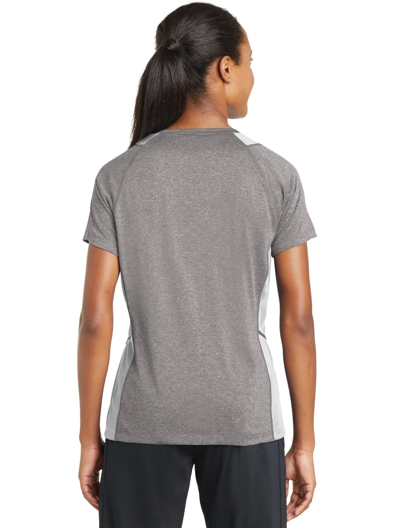 Sport-Tek Ladies Heather Colorblock Contender V-Neck Tee