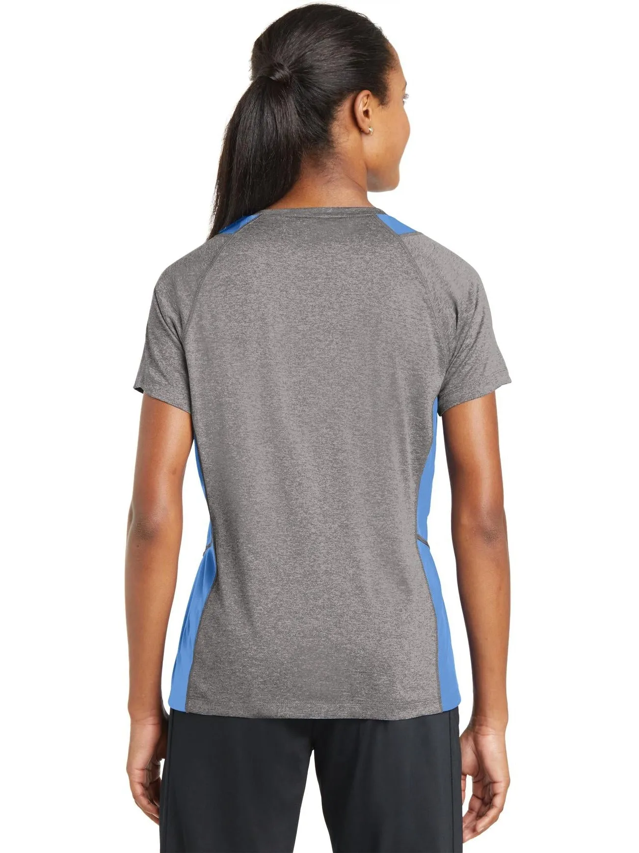 Sport-Tek Ladies Heather Colorblock Contender V-Neck Tee