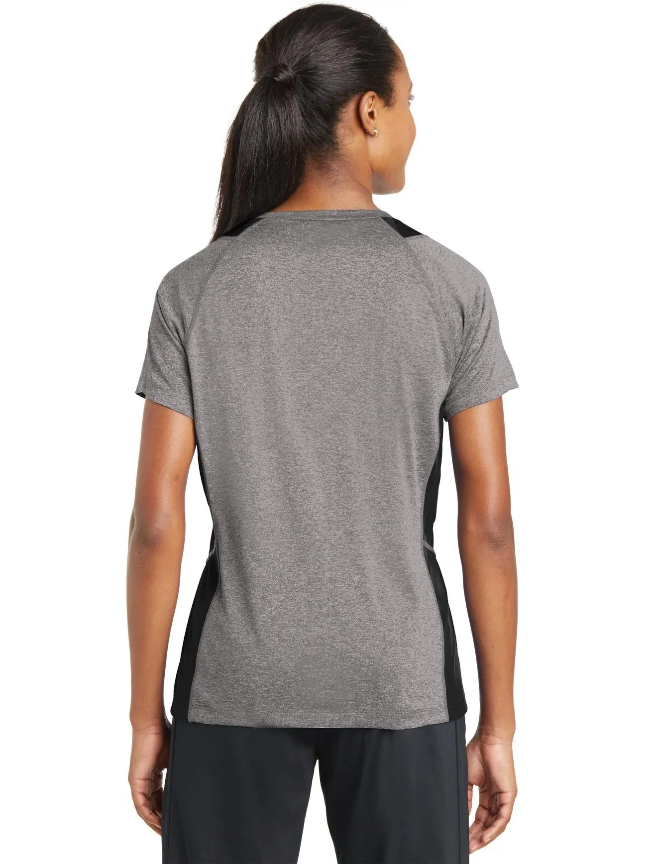 Sport-Tek Ladies Heather Colorblock Contender V-Neck Tee