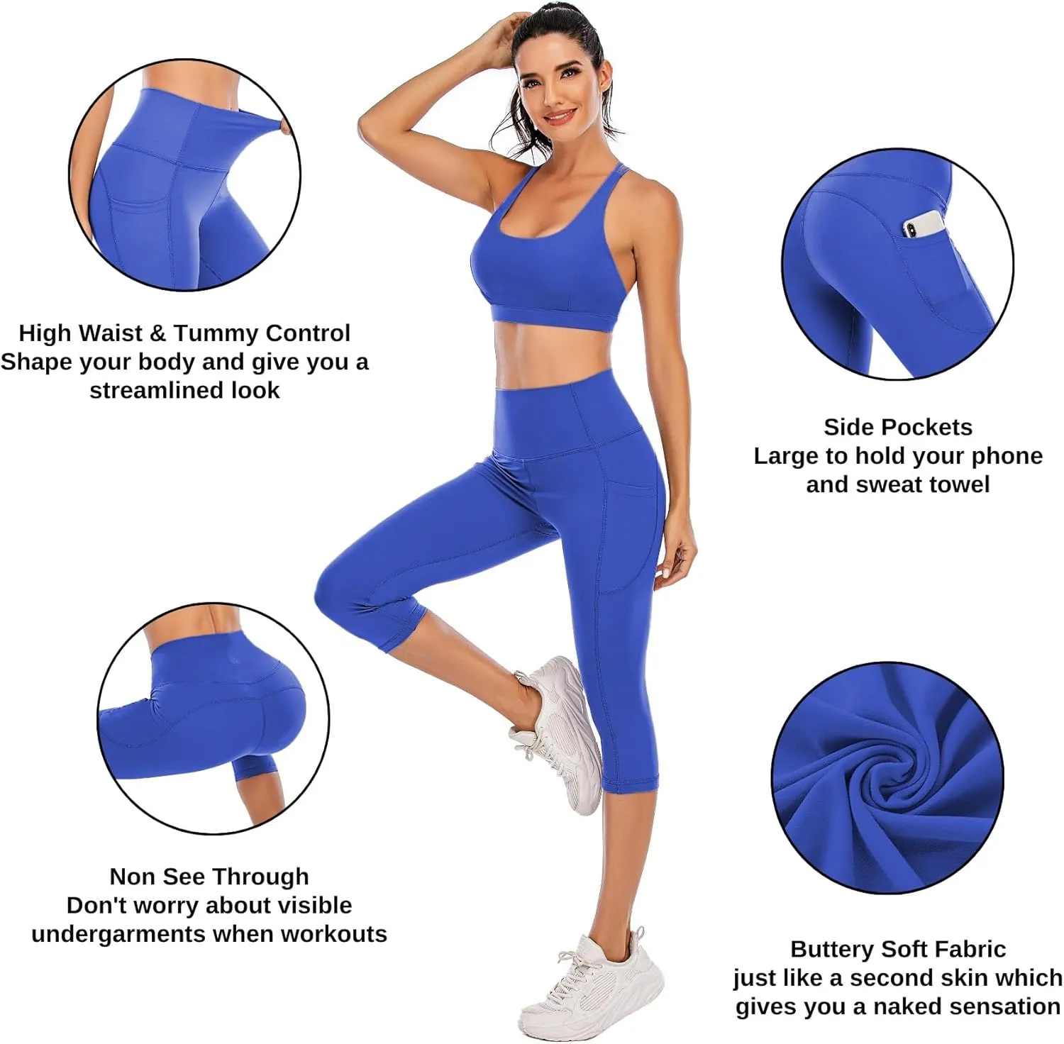 Steppe Naked Feeling High Waisted Yoga Pants Women's Workout Capris Leggings with Pockets