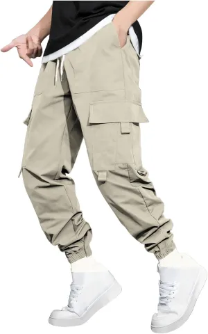 Sweatpants for Men Sports Tapered Combat Jogger Mens Solid Color Split Stretchy Joggers Regular Elastic Waist Cargo
