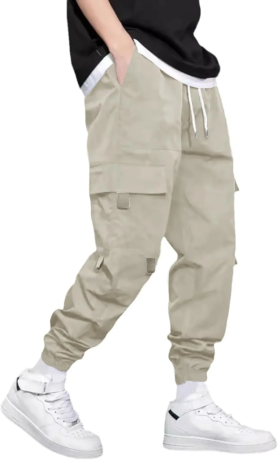 Sweatpants for Men Sports Tapered Combat Jogger Mens Solid Color Split Stretchy Joggers Regular Elastic Waist Cargo