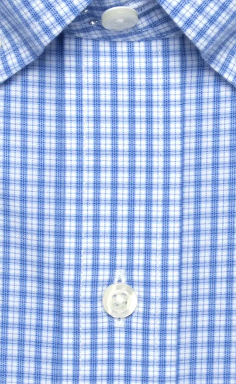 Tailored Fit Blue Plaid Button-Down Collar Supima® Cotton Non-Iron Broadcloth Dress Shirt