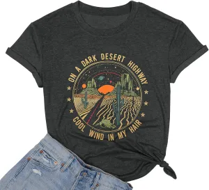 TAOHONG Adventure Shirts Women Retro Desert Highway T-Shirt Funny Nature Graphic Tee Casual Short Sleeve Tee Tops