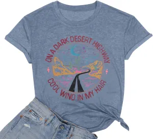 TAOHONG Adventure Shirts Women Retro Desert Highway T-Shirt Funny Nature Graphic Tee Casual Short Sleeve Tee Tops