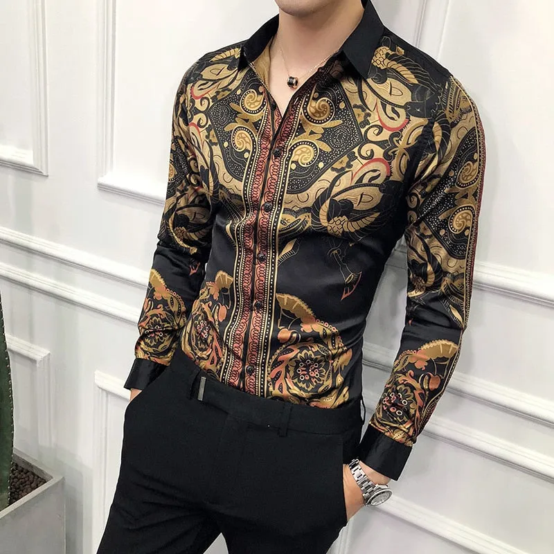 Vintage Luxurious Gold Art Printed Men Shirt