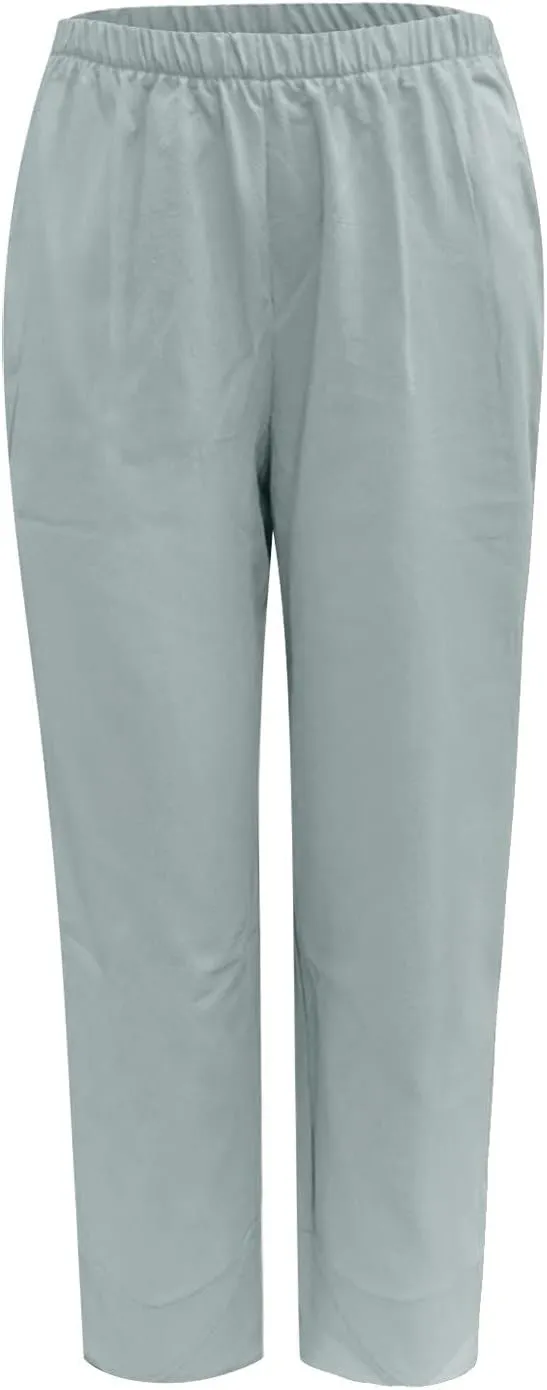 Women Summer Casual Cotton Linen Pants Loose High Waist Capris Lounge Trousers Wide Leg Cropped Pants for Casual