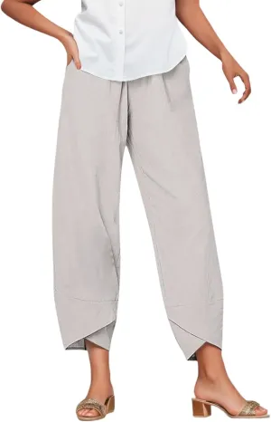 Women Summer Casual Cotton Linen Pants Loose High Waist Capris Lounge Trousers Wide Leg Cropped Pants for Casual
