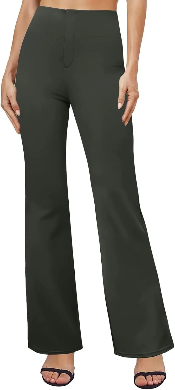Womens Bootcut Dressy Pants Business Casual Work Pants with Pockets High Waist Stretchy Trousers Pull On Office