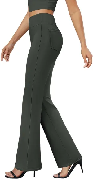 Womens Bootcut Dressy Pants Business Casual Work Pants with Pockets High Waist Stretchy Trousers Pull On Office