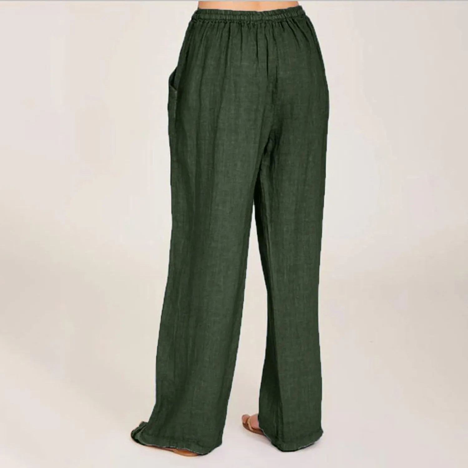 Womens Cotton Linen Summer Floral Palazzo Pants Elastic Waist Wide Leg Loose Fit Palazzo Pants Travel