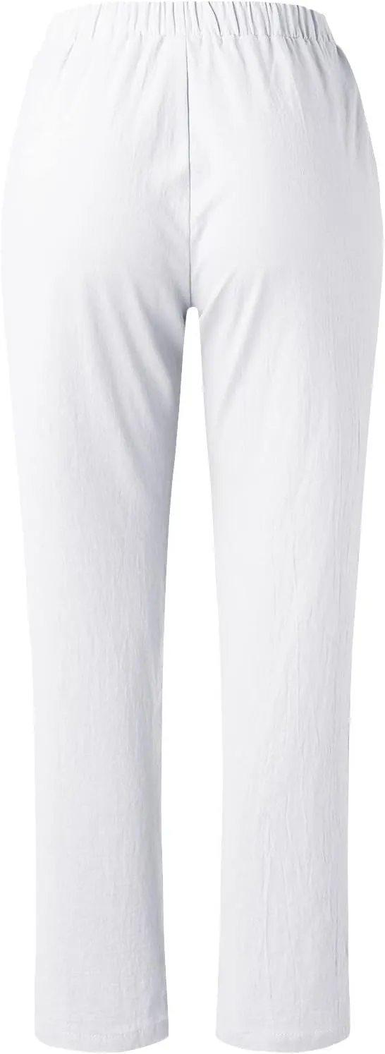 Womens Lightweight Summer Pants Casual Straight Leg Cotton Linen Comfy Elastic Waist Capri Yoga Beach Pants Trousers