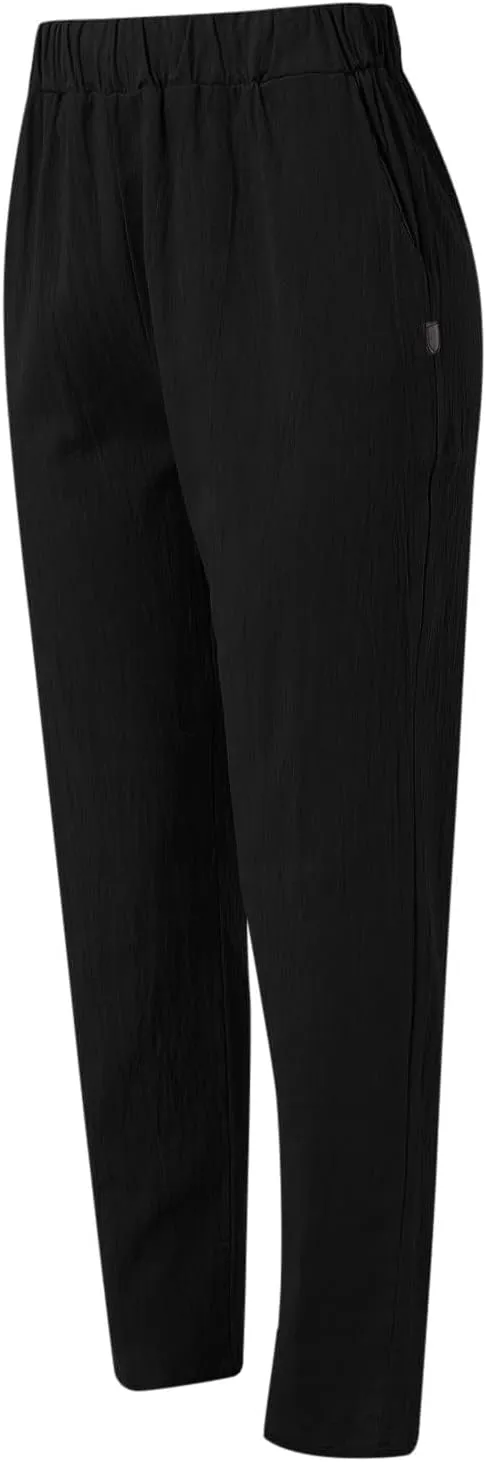 Womens Linen Pants Casual High Waist Straight Leg Pants Summer Comfy Cropped Pant Loose Fit Trousers with Pockets