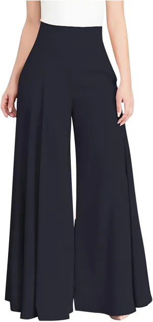 Womens Palazzo Long Pants Comfy Yoga Pants High Waist Wide Leg Stretchy Loose Fit Casual Trousers Solid Lounge Slacks